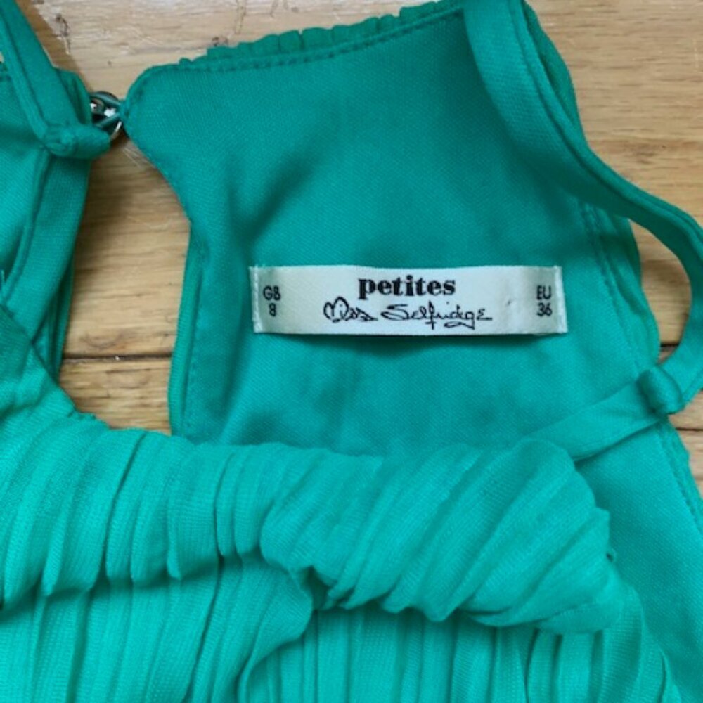 Anthropologie Petites Teal Pleated Maxi Dress | Halter | Size 8P - Picture 4 of 7